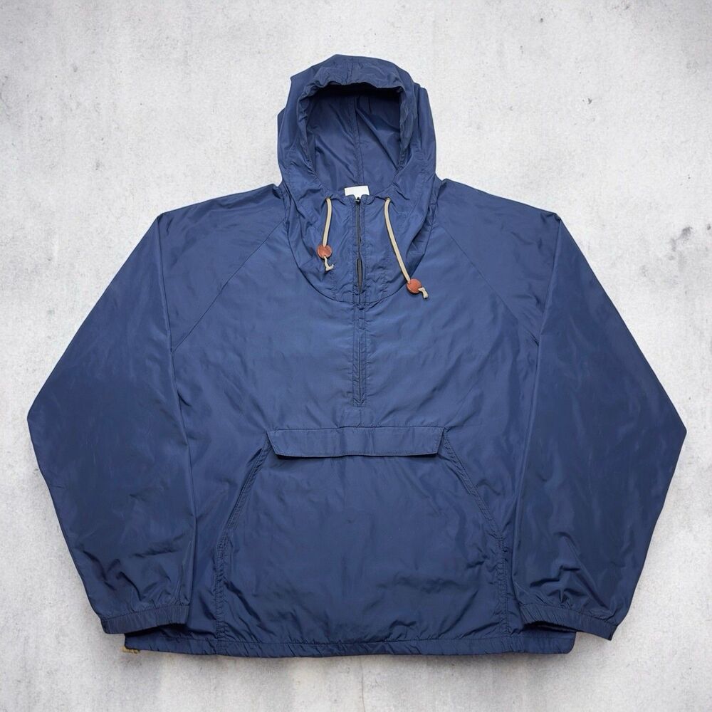 VTG 80s Columbia Nylon Hooded Anorak Pullover Windbreaker Jacket XL Navy USA